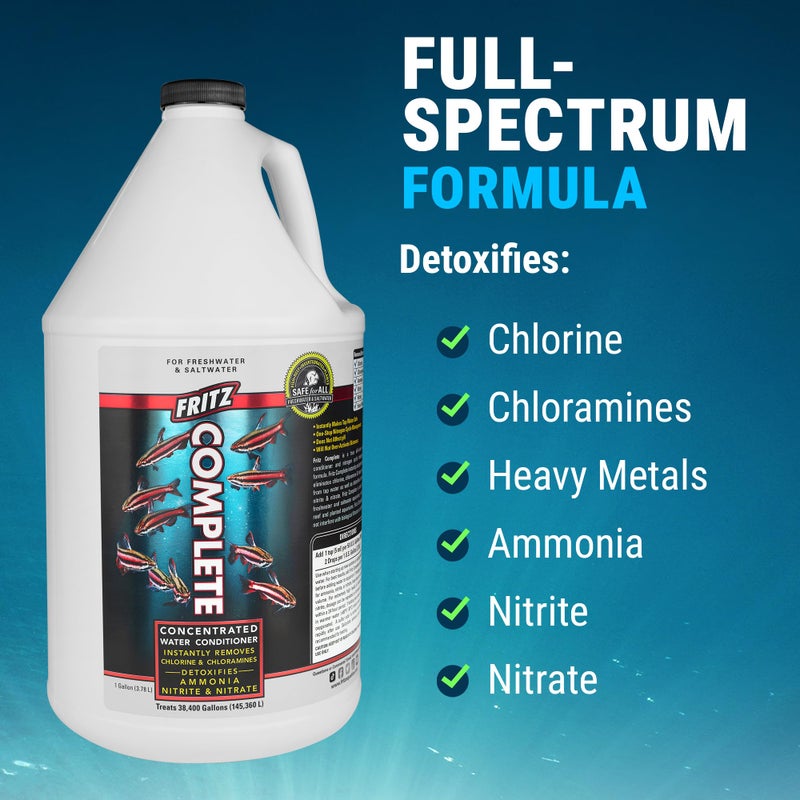 Fritz Aquatics Fritz Complete â€“ Concentrated Water Conditioner/Tap Water Dechlorinator, Instantly Detoxifies Chlorine, Chloramines, Heavy Metals, Ammonia, Nitrite/Nitrates, for Fresh and Saltwater (1 gal) - Image 3